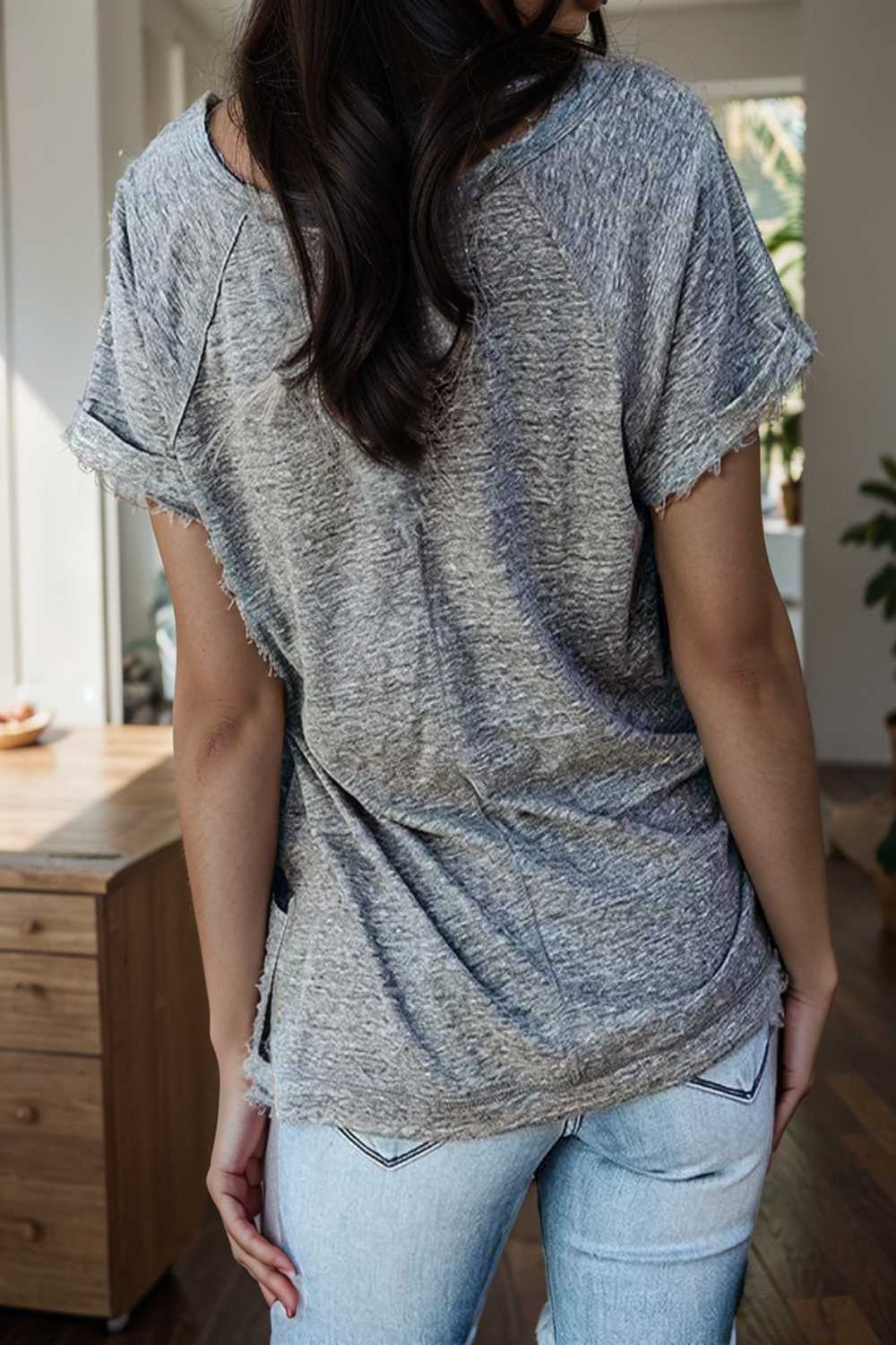 round neck solid loose short sleeve t shirt 106806