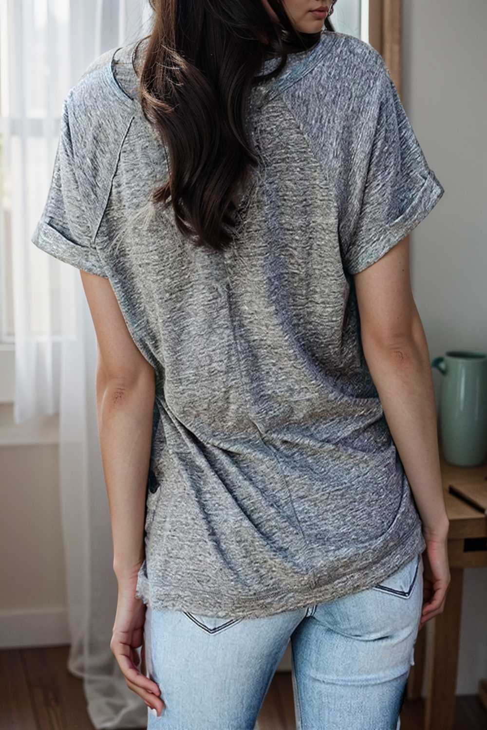 round neck solid loose short sleeve t shirt 106804
