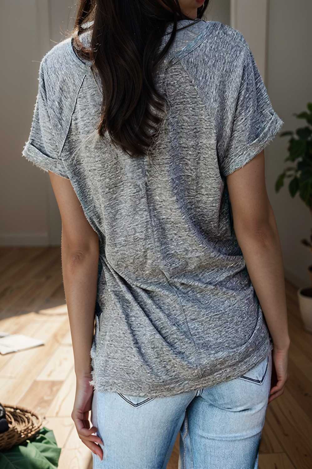 round neck solid loose short sleeve t shirt 106803
