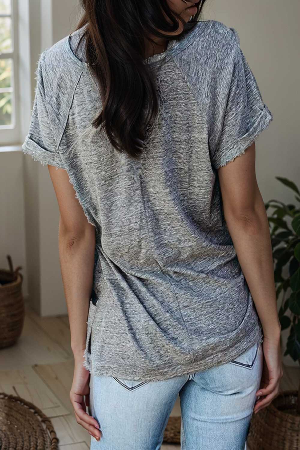 round neck solid loose short sleeve t shirt 106802