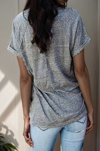 round neck solid loose short sleeve t shirt 111803