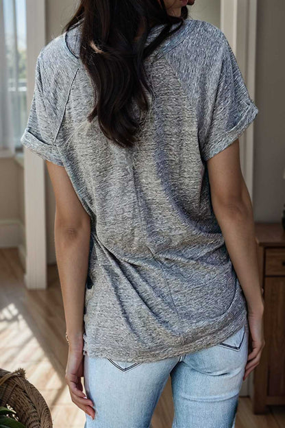 round neck solid loose short sleeve t shirt 107646