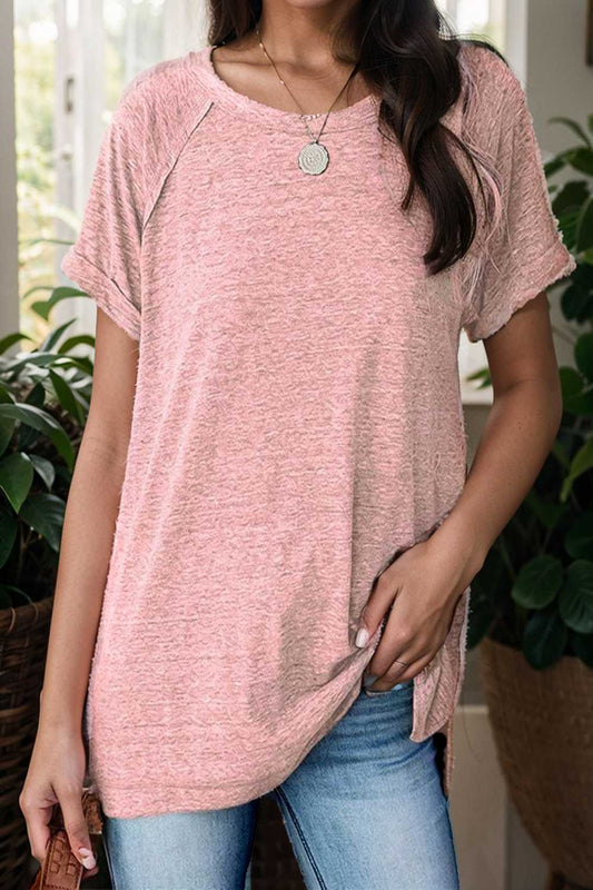 round neck solid loose short sleeve t shirt 112738