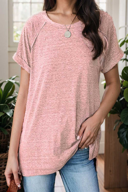 round neck solid loose short sleeve t shirt 149812