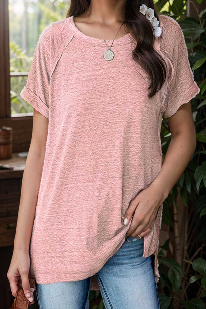 round neck solid loose short sleeve t shirt 106797