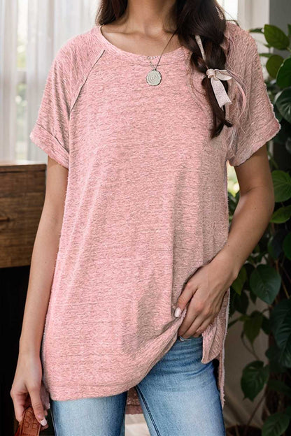 round neck solid loose short sleeve t shirt 149809