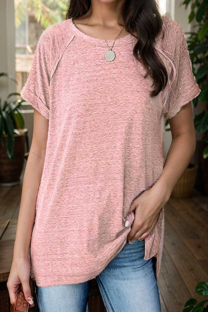 round neck solid loose short sleeve t shirt 111789