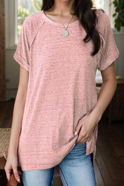 round neck solid loose short sleeve t shirt 111787