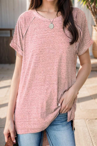 round neck solid loose short sleeve t shirt 111784