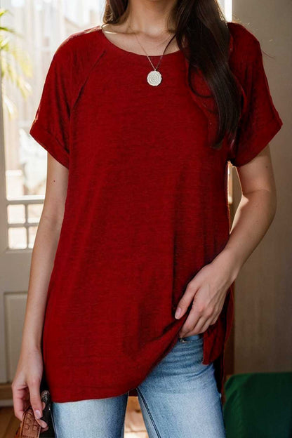 round neck solid loose short sleeve t shirt 149806