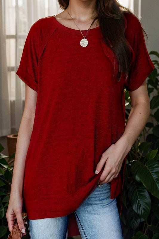 round neck solid loose short sleeve t shirt 110044