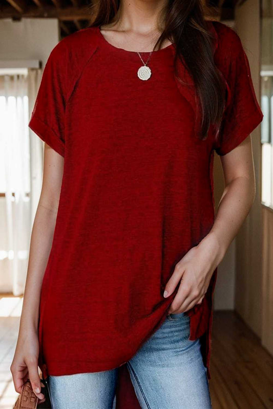 round neck solid loose short sleeve t shirt 107948