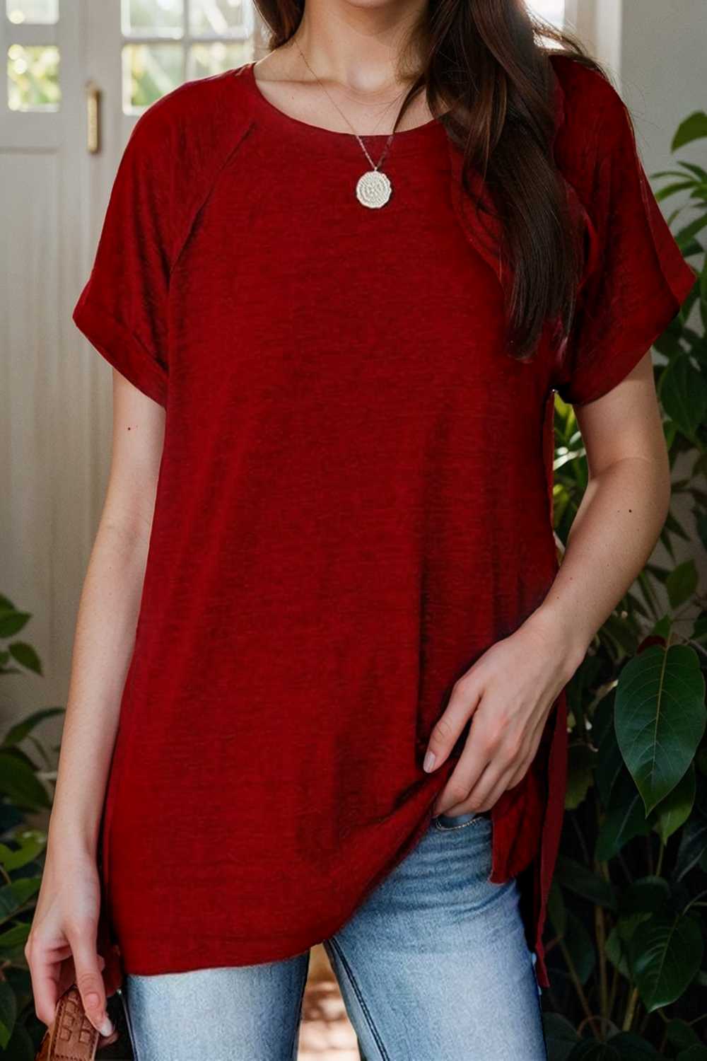 round neck solid loose short sleeve t shirt 106792