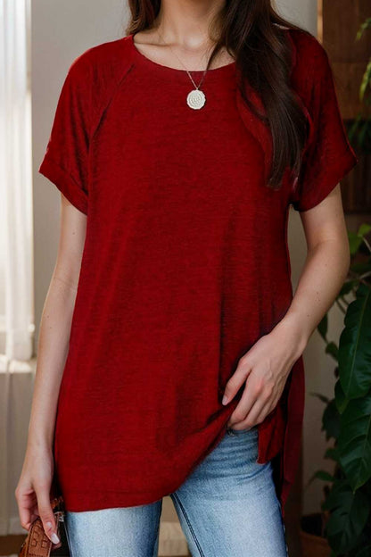round neck solid loose short sleeve t shirt 106791