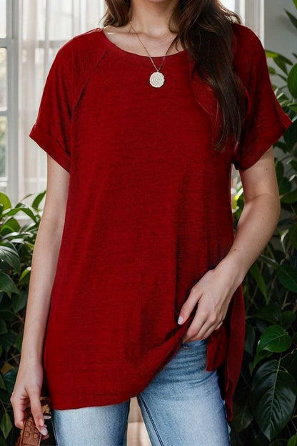 round neck solid loose short sleeve t shirt 108155