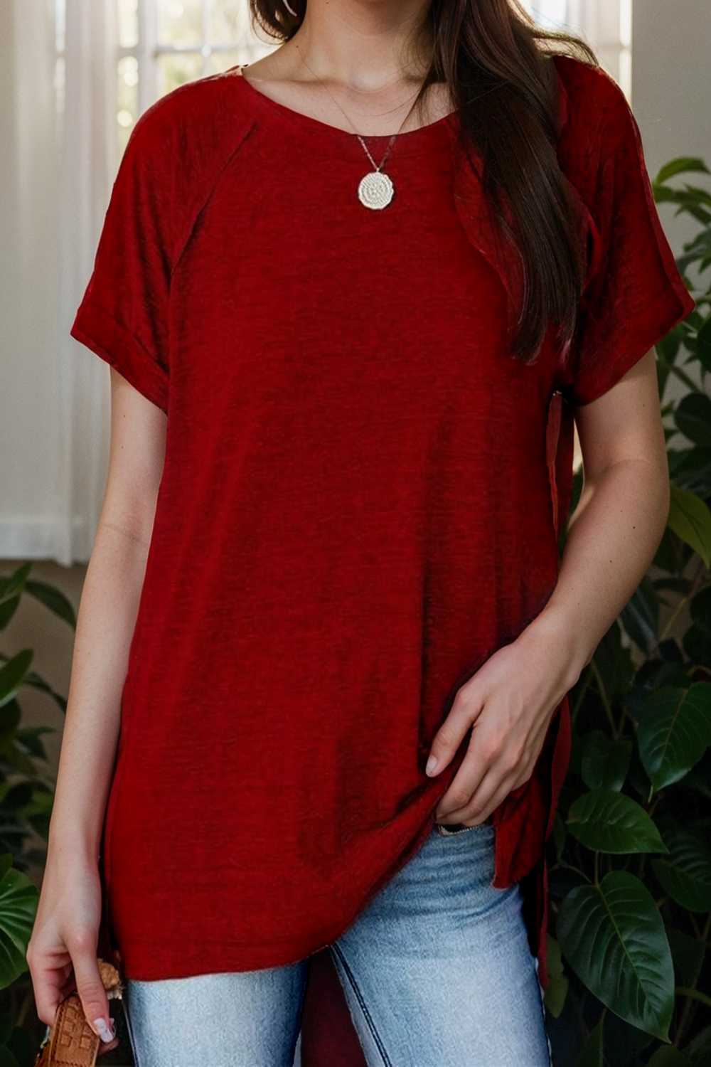 round neck solid loose short sleeve t shirt 149804