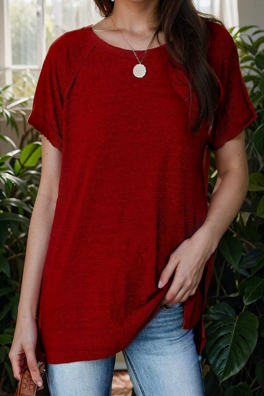 round neck solid loose short sleeve t shirt 108154