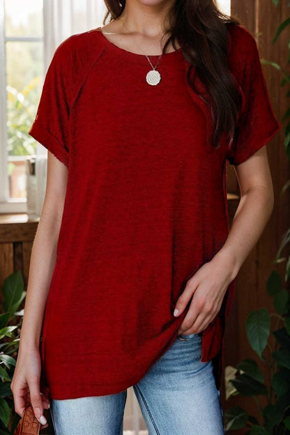 round neck solid loose short sleeve t shirt 149803