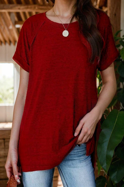 round neck solid loose short sleeve t shirt 106785
