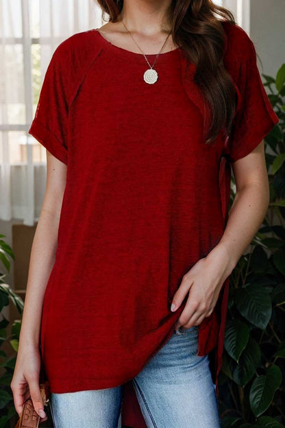 round neck solid loose short sleeve t shirt 136837