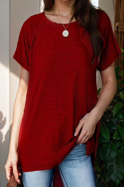 round neck solid loose short sleeve t shirt 136834