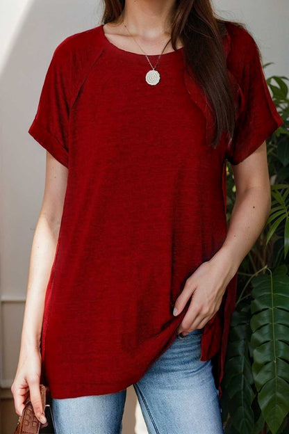 round neck solid loose short sleeve t shirt 136833