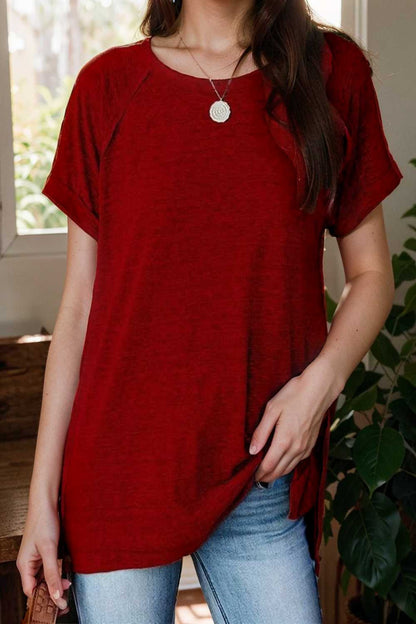 round neck solid loose short sleeve t shirt 111764
