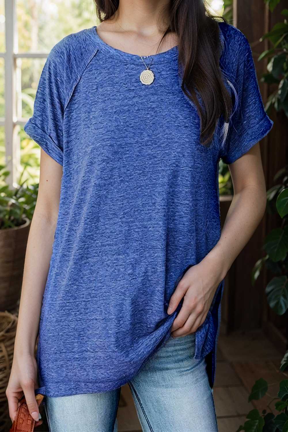 round neck solid loose short sleeve t shirt 106784