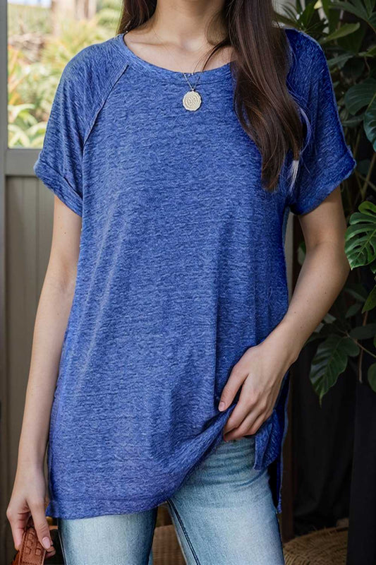 round neck solid loose short sleeve t shirt 106618