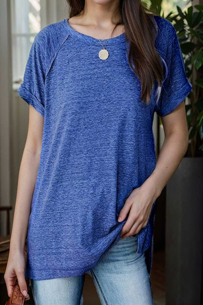 round neck solid loose short sleeve t shirt 111757
