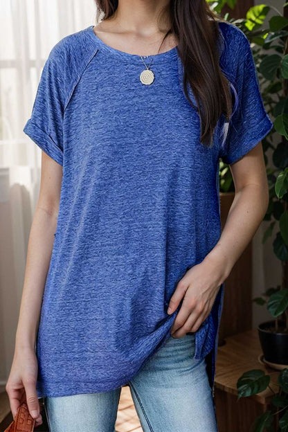 round neck solid loose short sleeve t shirt 106777