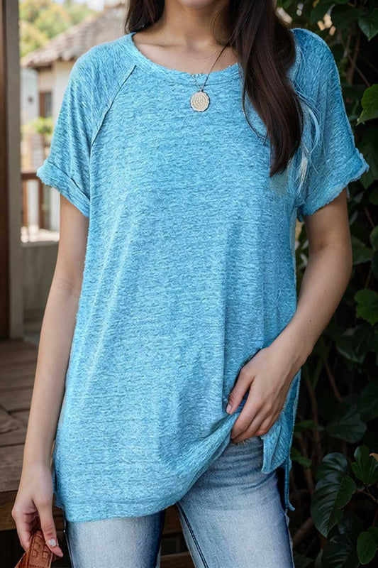 round neck solid loose short sleeve t shirt 109015