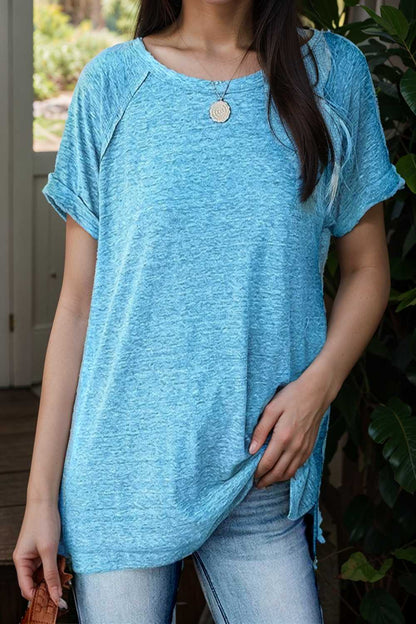 round neck solid loose short sleeve t shirt 106776