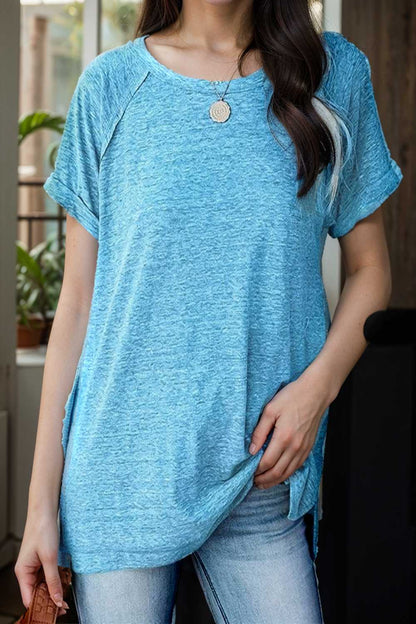 round neck solid loose short sleeve t shirt 106774