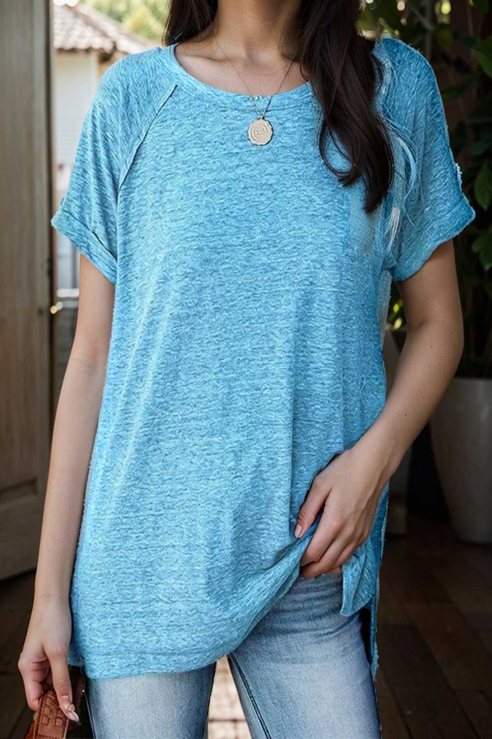 round neck solid loose short sleeve t shirt 110086