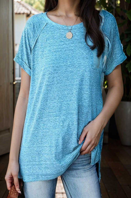 round neck solid loose short sleeve t shirt 110086