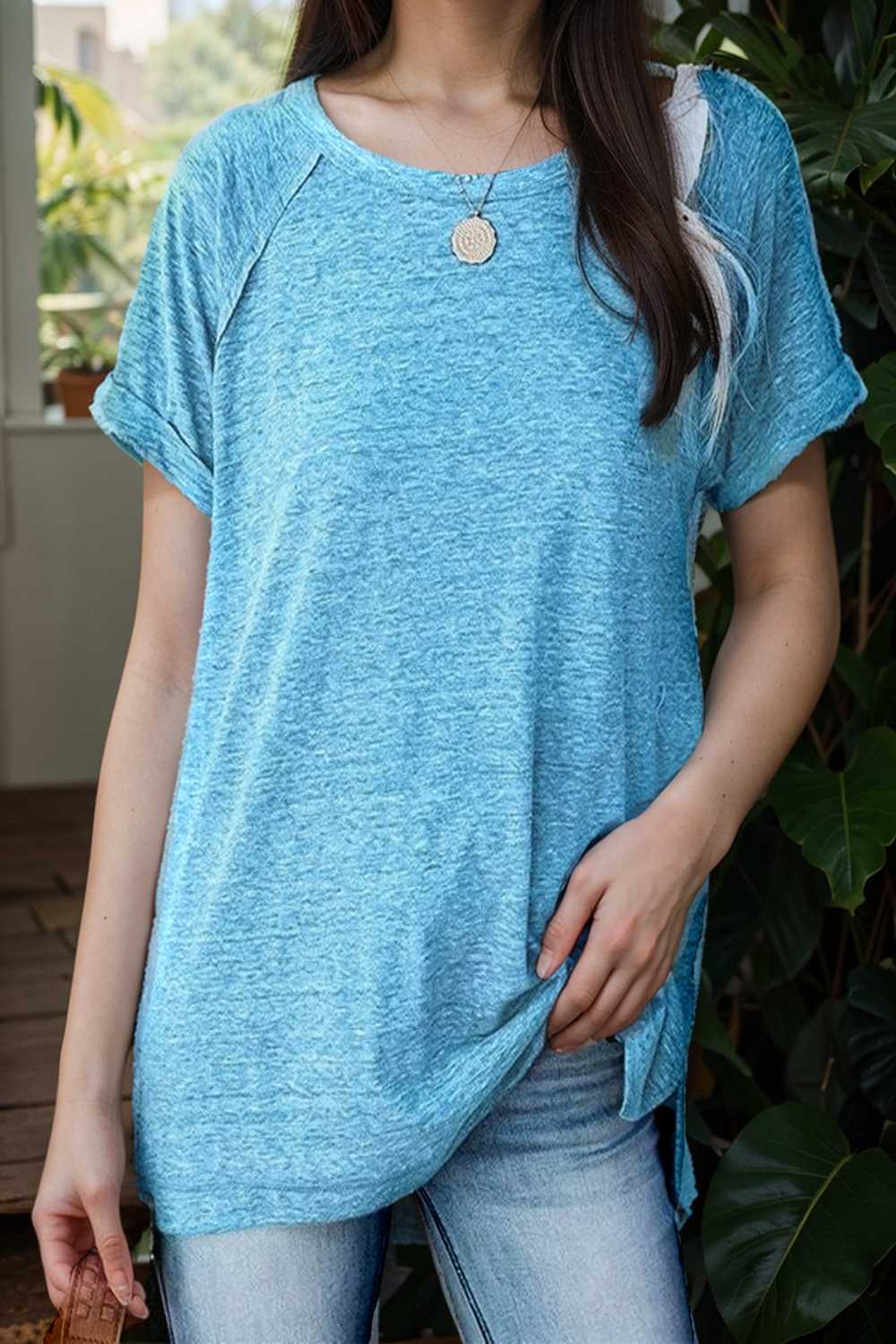 round neck solid loose short sleeve t shirt 106773