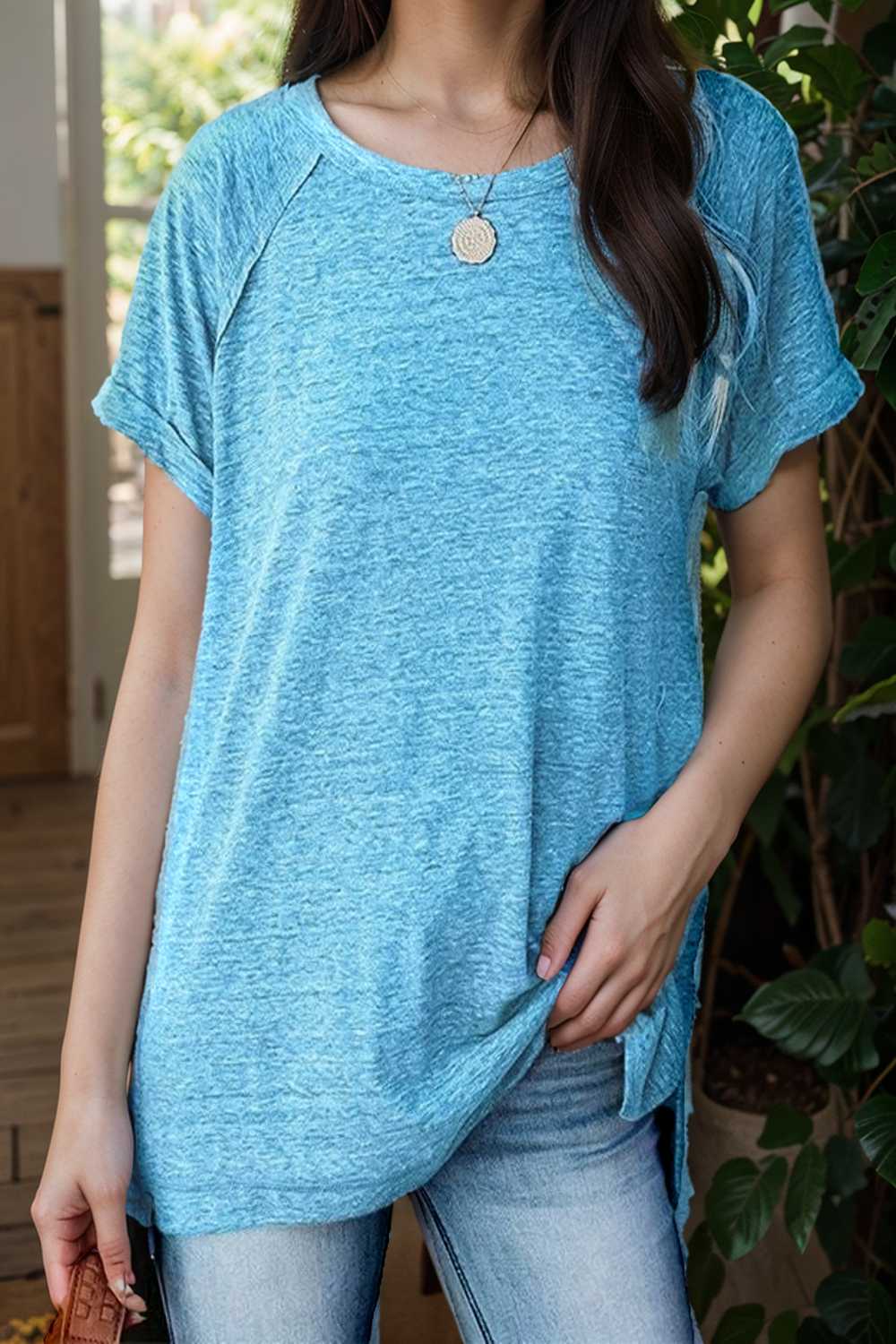 round neck solid loose short sleeve t shirt 111743
