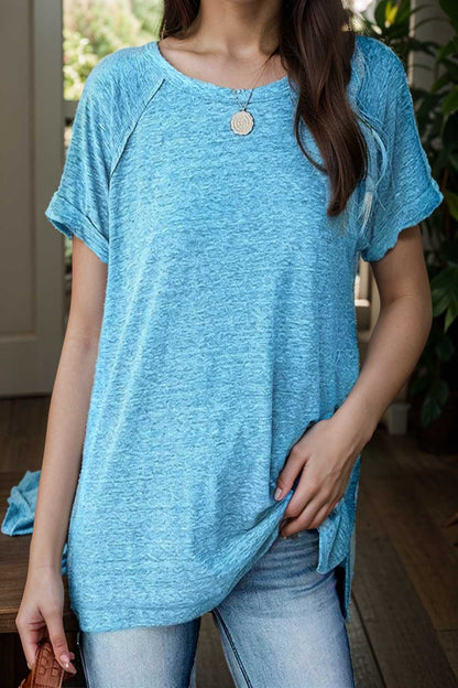 round neck solid loose short sleeve t shirt 111741