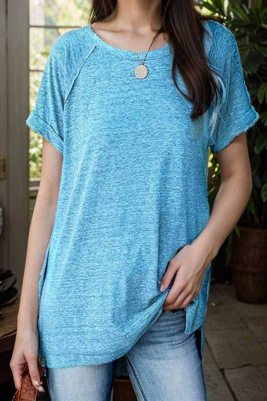 round neck solid loose short sleeve t shirt 149083