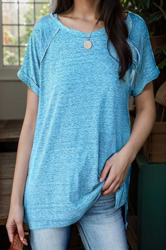 round neck solid loose short sleeve t shirt 111730