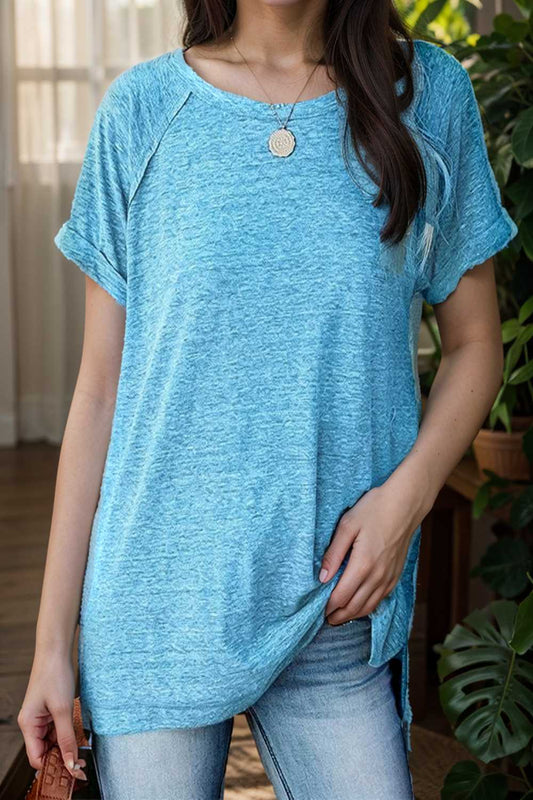 round neck solid loose short sleeve t shirt 107643