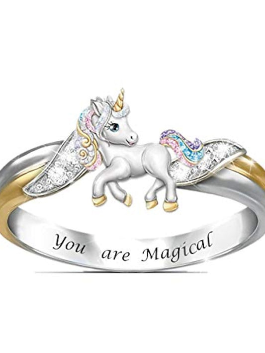 cute unicorn ring women girls engraved statement rings mother daughter cz rhinestone birthstone love jewelry gift - LuckyFash™