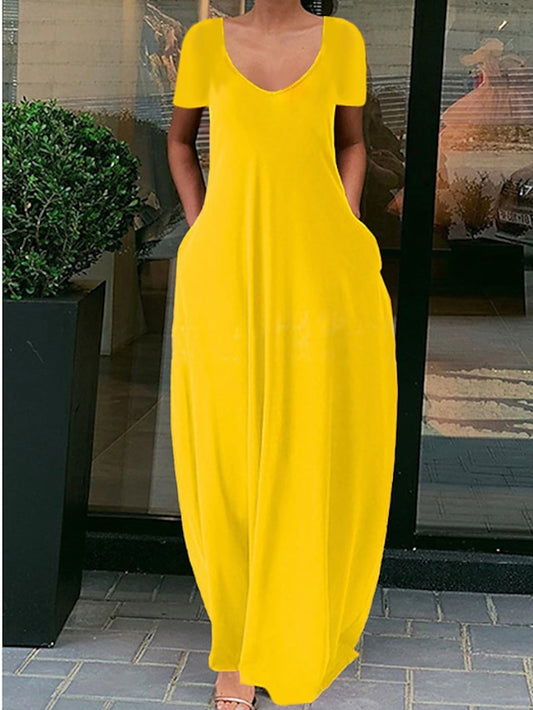 Women's Casual Dress Shift Dress Long Dress Maxi Dress fluorescent green Black Blue Short Sleeve Pure Color Spring Summer Crew Neck Basic Daily Weekend 2023 S M L XL XXL XXXL 4XL 5XL - LuckyFash™