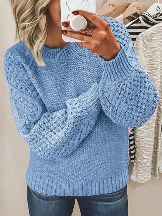 Women's Pullover Sweater Jumper Crew Neck Ribbed Knit Cotton Oversized Spring Fall Daily Going out Weekend Stylish Casual Soft Long Sleeve Solid Color Pink Royal Blue Blue S M L