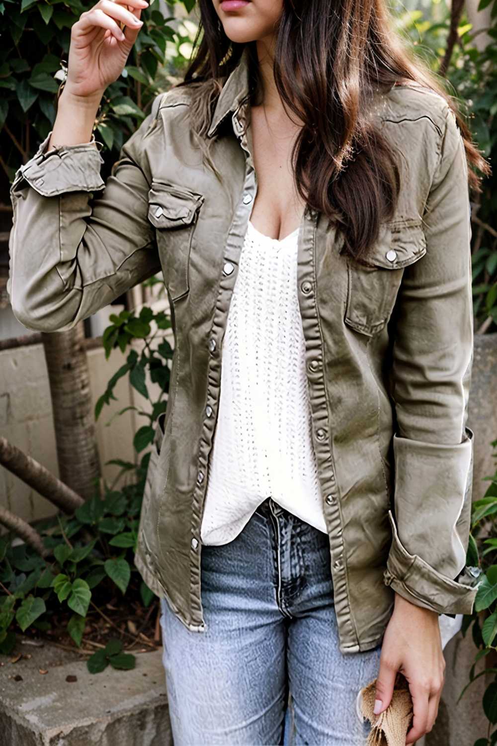 ruched trim button up long sleeve collared casual jacket 109014