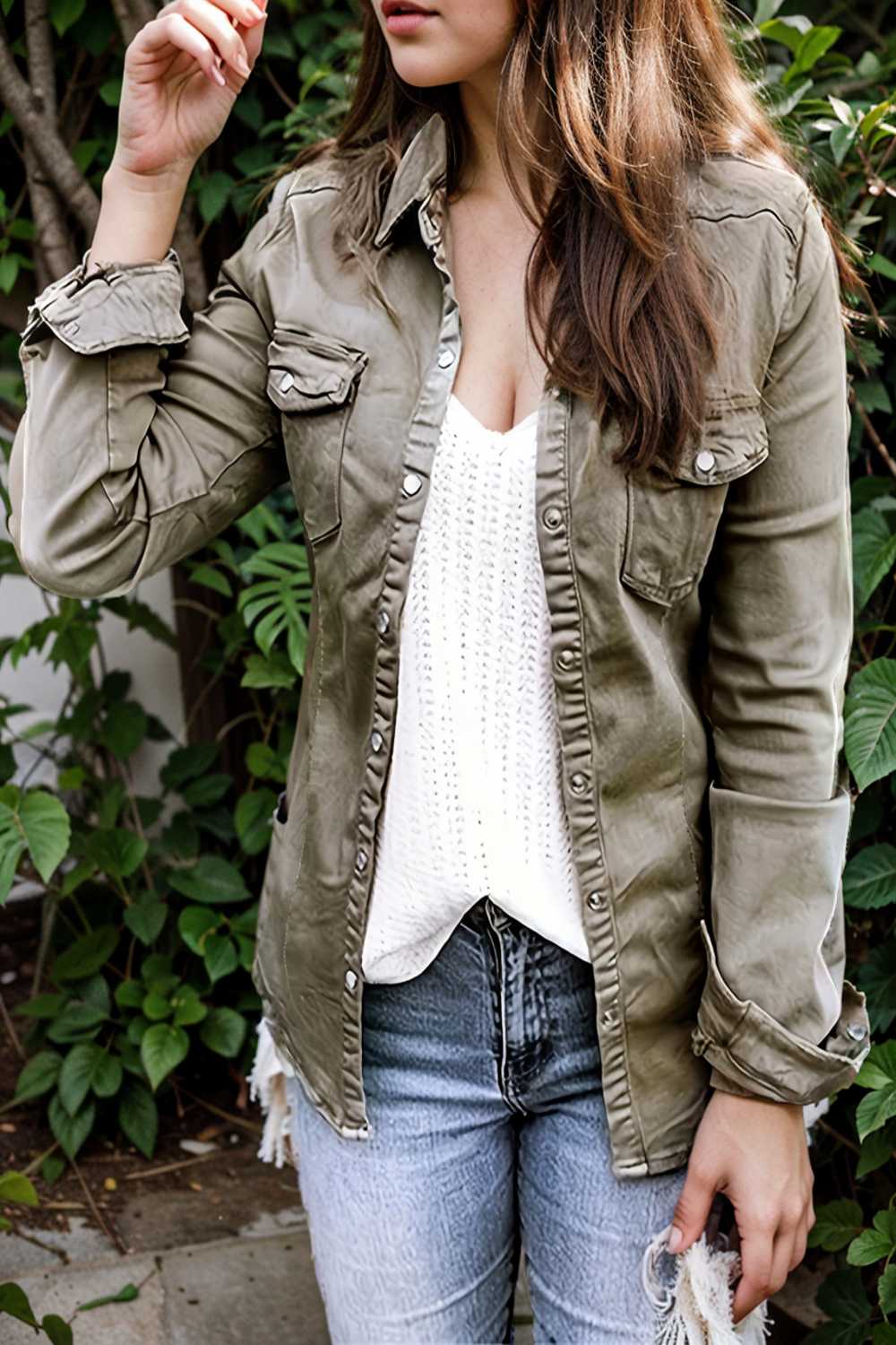 ruched trim button up long sleeve collared casual jacket 110043