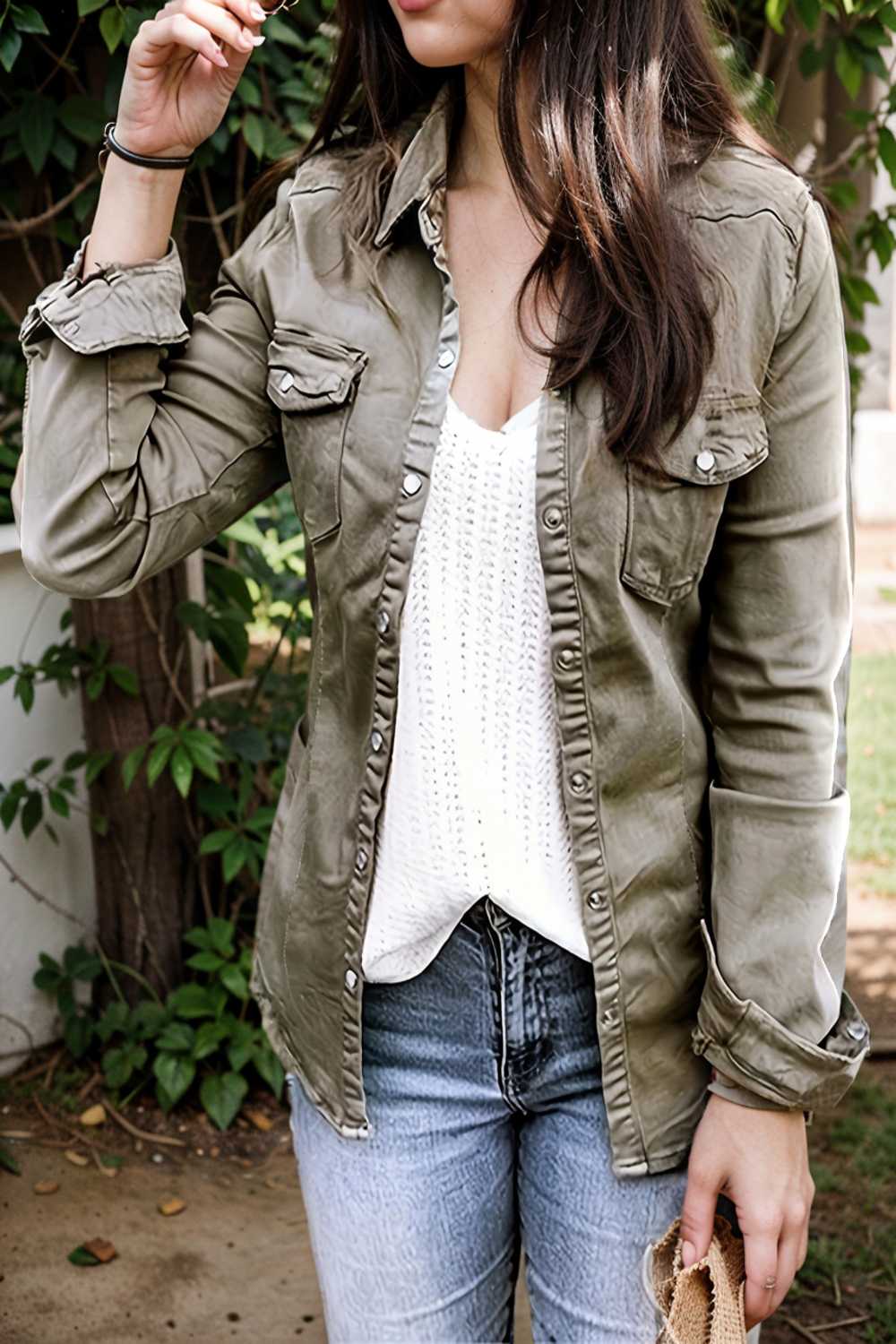 ruched trim button up long sleeve collared casual jacket 107642