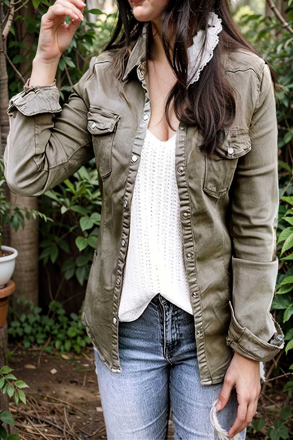 ruched trim button up long sleeve collared casual jacket 106768