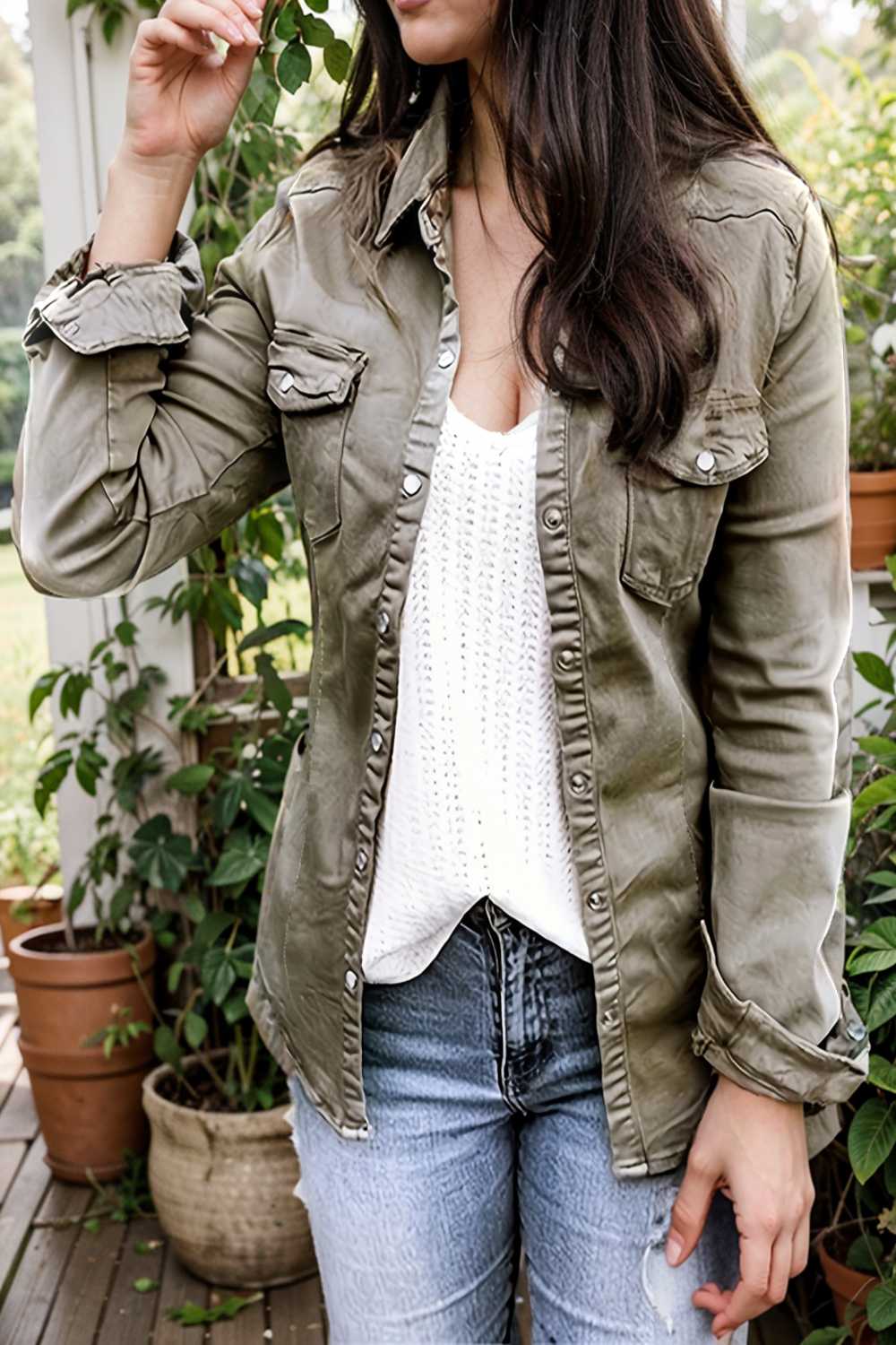 ruched trim button up long sleeve collared casual jacket 106766
